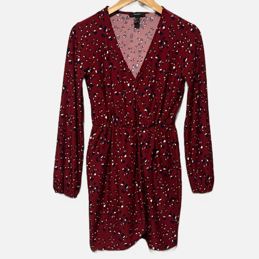 Forever 21 Long Sleeve Animal Print Wrap Front Dress Small